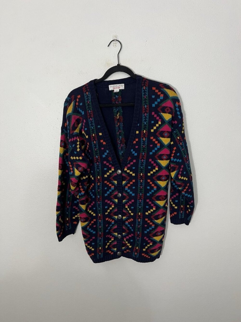 Cambridge Sports Club Colorful Button Down Geometric Print Cardigan Size Large